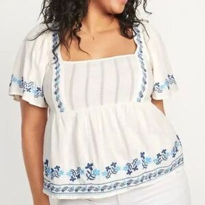 Old Navy Embroidered Flutter-Sleeve Square-Neck Top Sz 4x